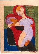 Ernst Ludwig Kirchner Lovers (The Hembusses)- colour-woodcut oil painting artist